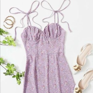 Lilac Floral Summer Dress w/ Tie Straps